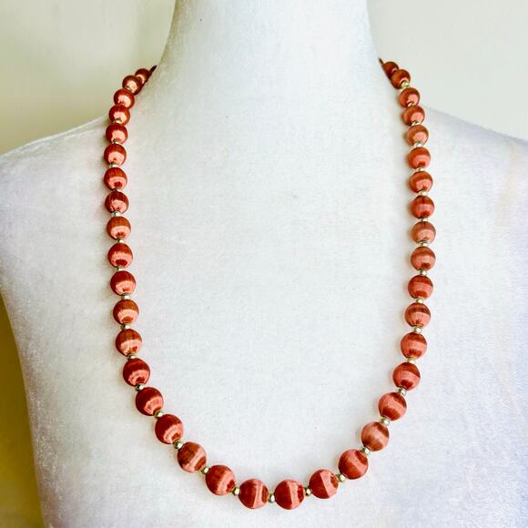 Vintage Light Brown Silk Thread Wrapped Beaded Necklace - Picture 1 of 4